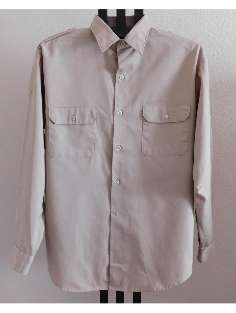 Vintage Sears Perm Press Work Shirt Mens Size XL Tan Poly Cotton USA Style